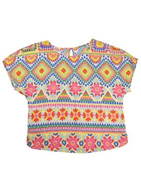 CANTAO Boho Floral Print Blouse Multicolor Oversized Festival Top